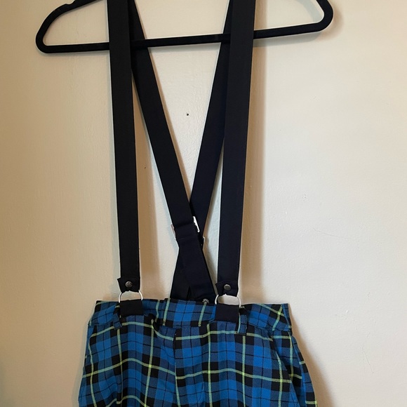 Hot Topic blue plaid pants with suspenders - Picture 3 of 6